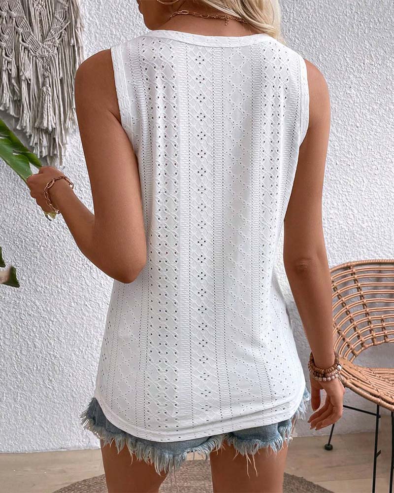 Sleeveless Hollow Button Tank Top