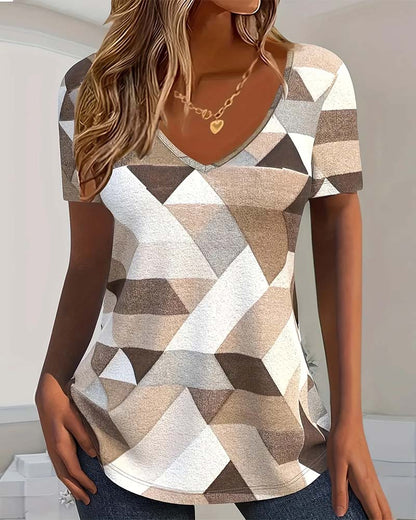 Casual Color Block V-neck T-shirt