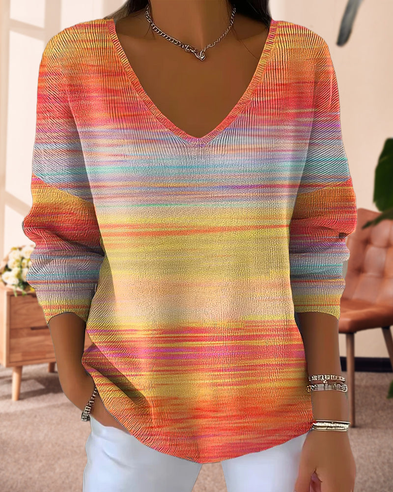 V-Neck Rainbow Stripe Jumper