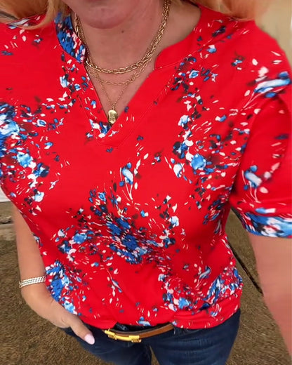 V-Neck Floral Print Short-Sleeved T-Shirt