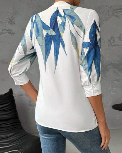 Fashionable Printed V-Neck All-match Blouse