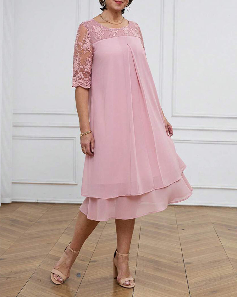 Fashionable And Elegant Lace Mid-Length Sleeve Dress
