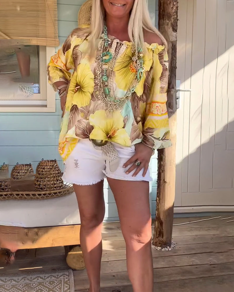 Off-Shoulder Resort Print Blouse