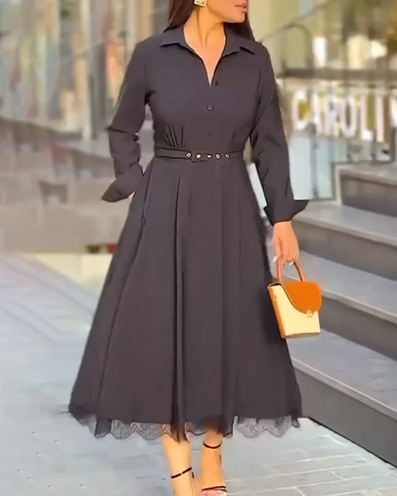 Fashionable Lapel Waisted Shirt Dress