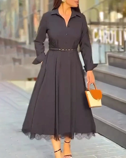 Fashionable Lapel Waisted Shirt Dress