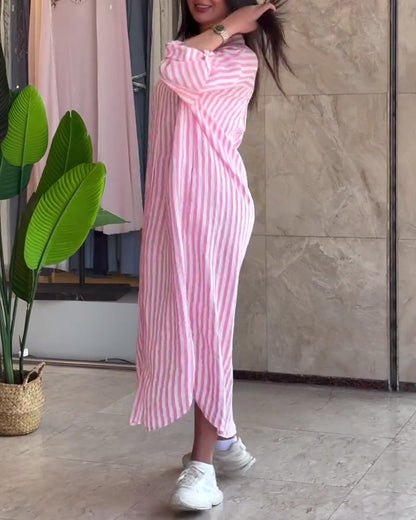Loose Lapel Striped Dress