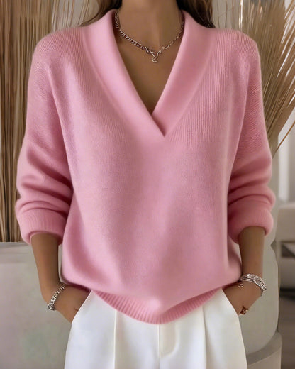 Casual Solid Color V-Neck Pullover