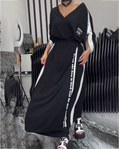 V-Neck Irregular Loose Trousers Suit