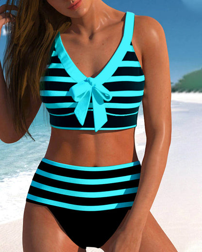 High Waist Stripe Print Bikinis