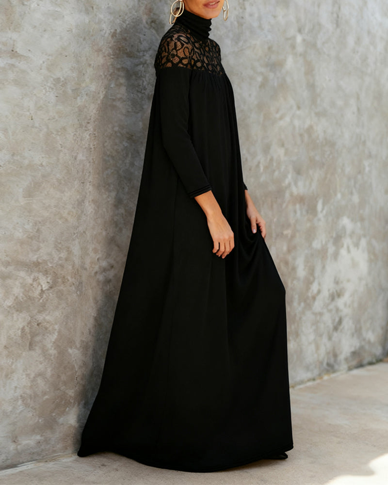 High-Neck Mesh Patchwork Elegant Dress