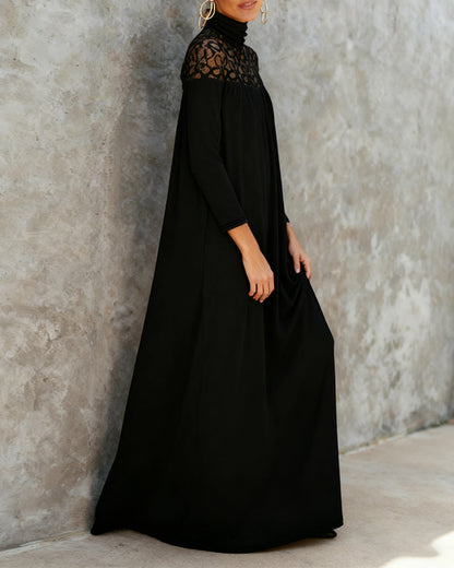 High-Neck Mesh Patchwork Elegant Dress