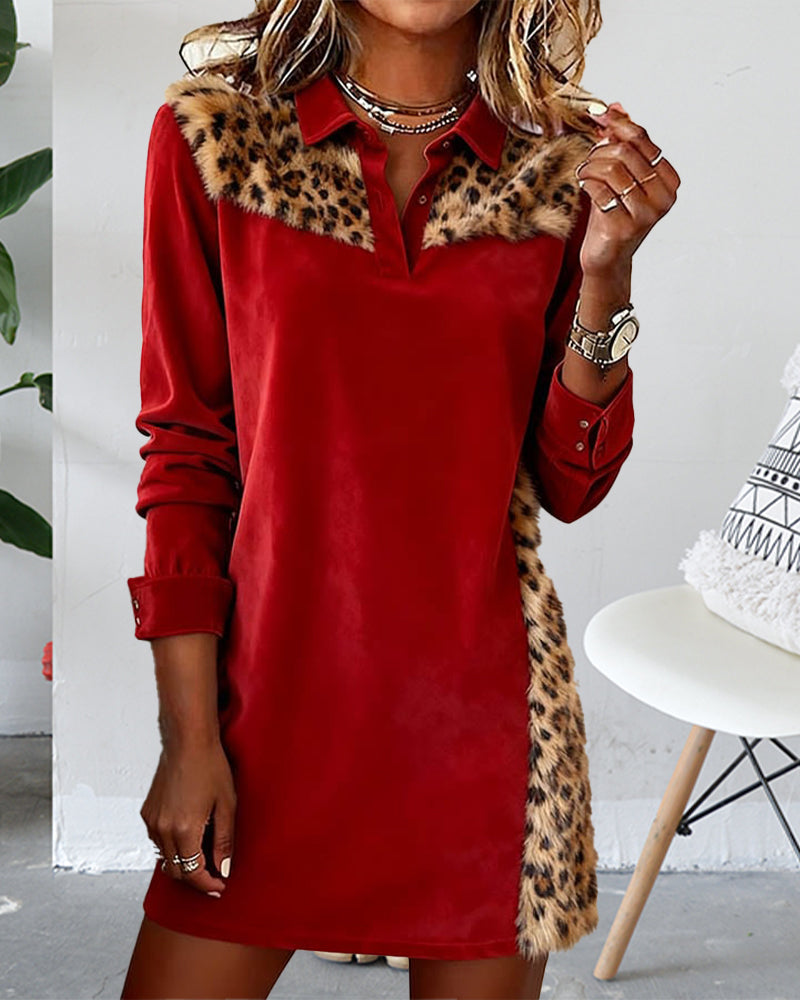 Women's Casual Christmas Leopard Print Patchwork Dress