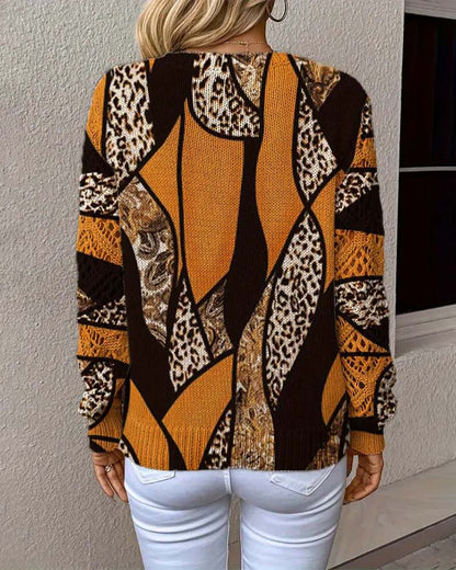 V-Neck Hollow Leopard Print Jumper