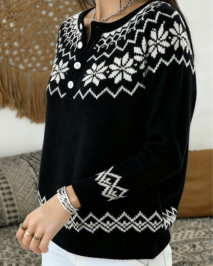 Snowflake Jacquard Half-Open Pullover