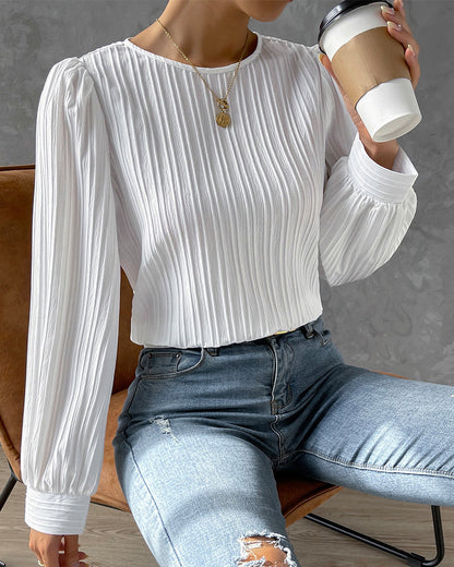 Lantern Sleeve Solid Blouse