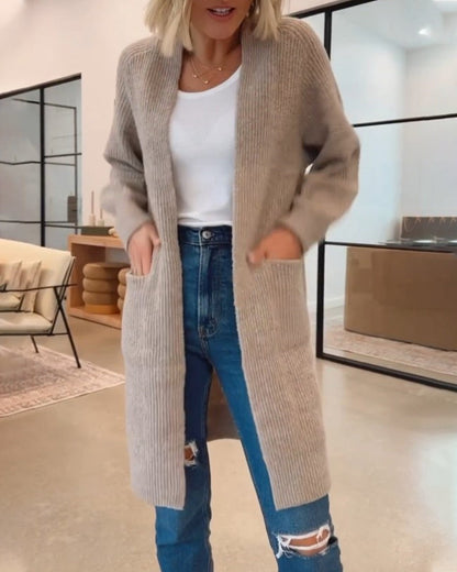 Solid Color Elegant Cardigan Mit Pocket