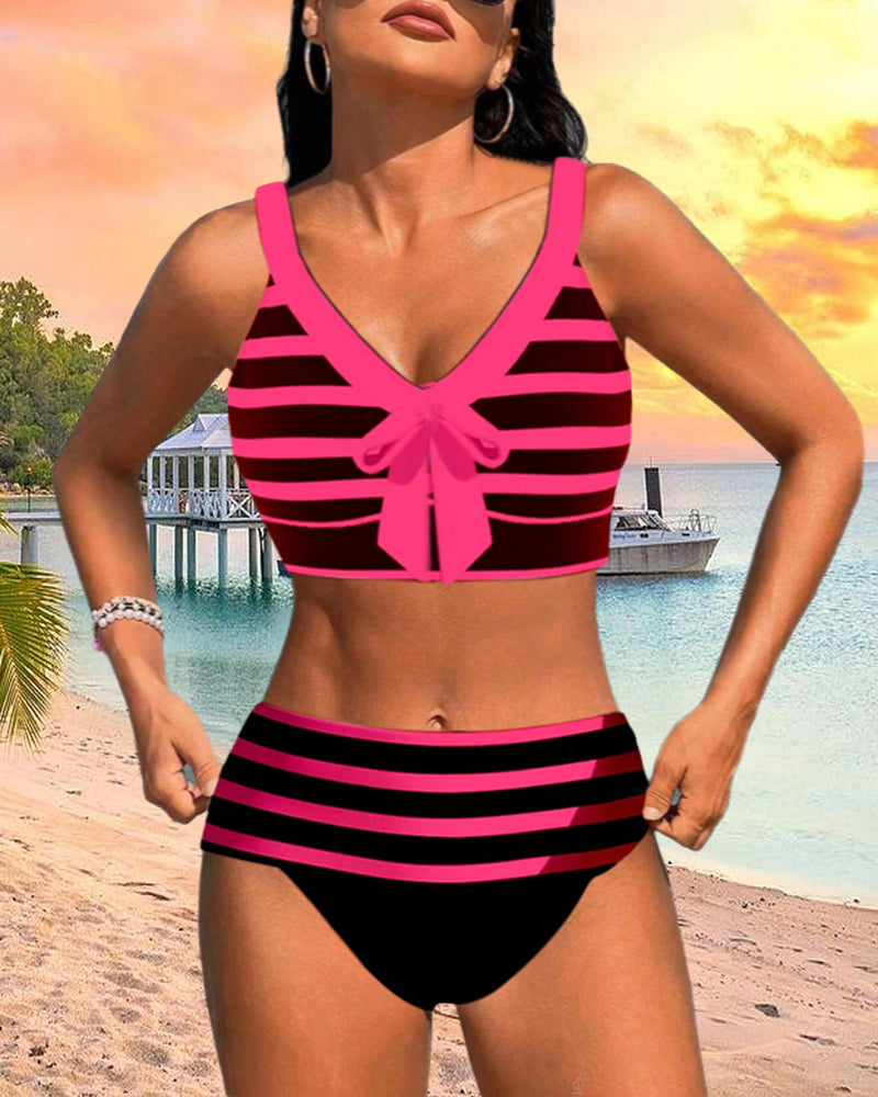 High Waist Stripe Print Bikinis