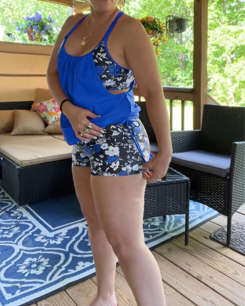 Printed Suspender Boxer Swimsuit