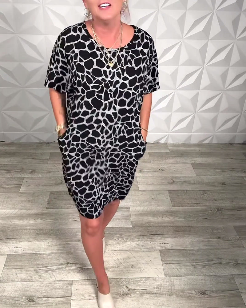 Casual Printed Crew Neck Dress