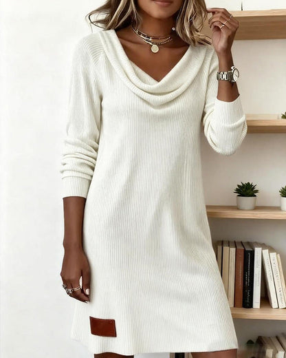 Pile Collar Long Sleeve Straight Dress