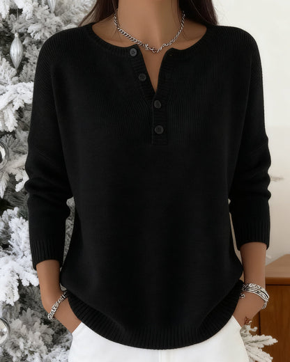 Long-Sleeved Button-Down Solid Color Jumper