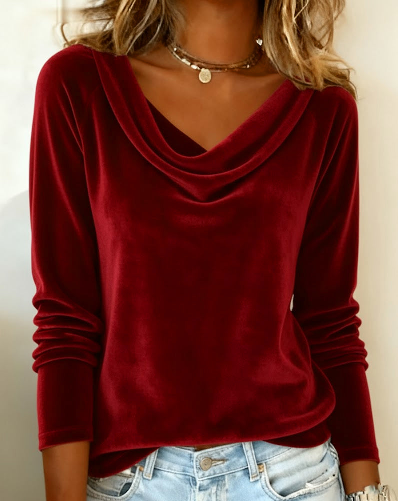Velvet Solid Color Long-Sleeved Top