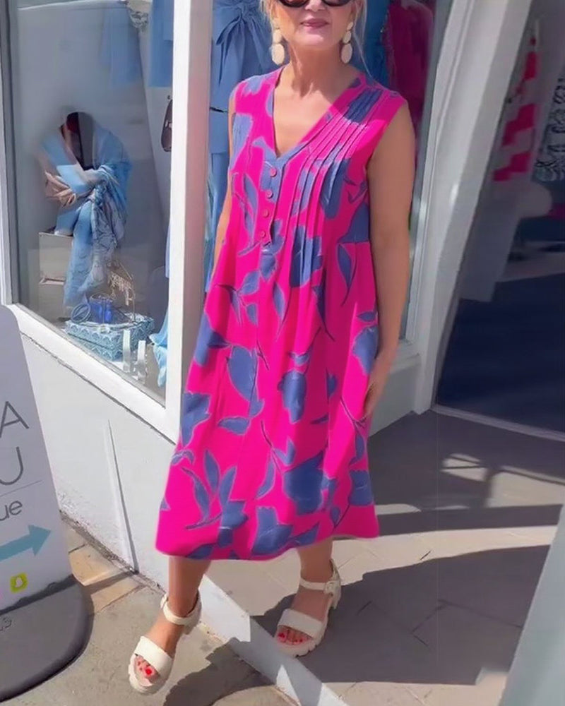 V-Neck Sleeveless Printed Dress