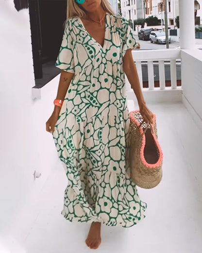 Printed v-neck loose dress