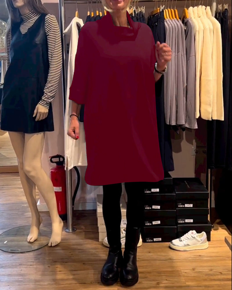 Cowl Neck Solid Color Dress