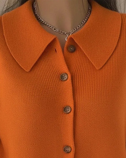 Long-Sleeved Button-Down Lapel Jumper
