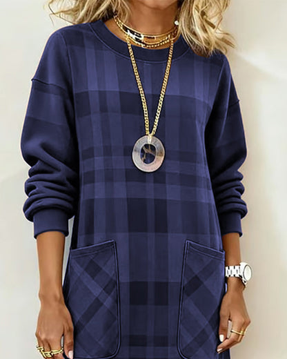 Plaid Print Pocket Shift Dress