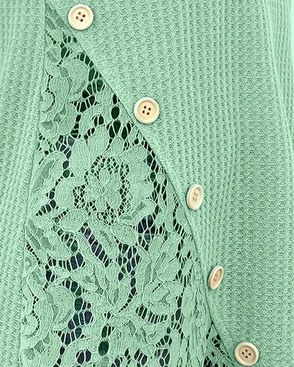 Lace Panel Knitted T-Shirt