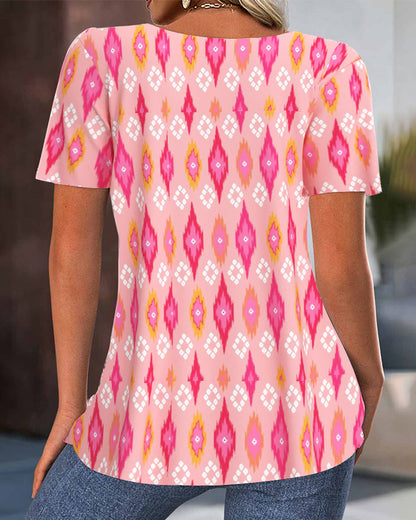 Printed Short-Sleeved Crew Neck Blouse
