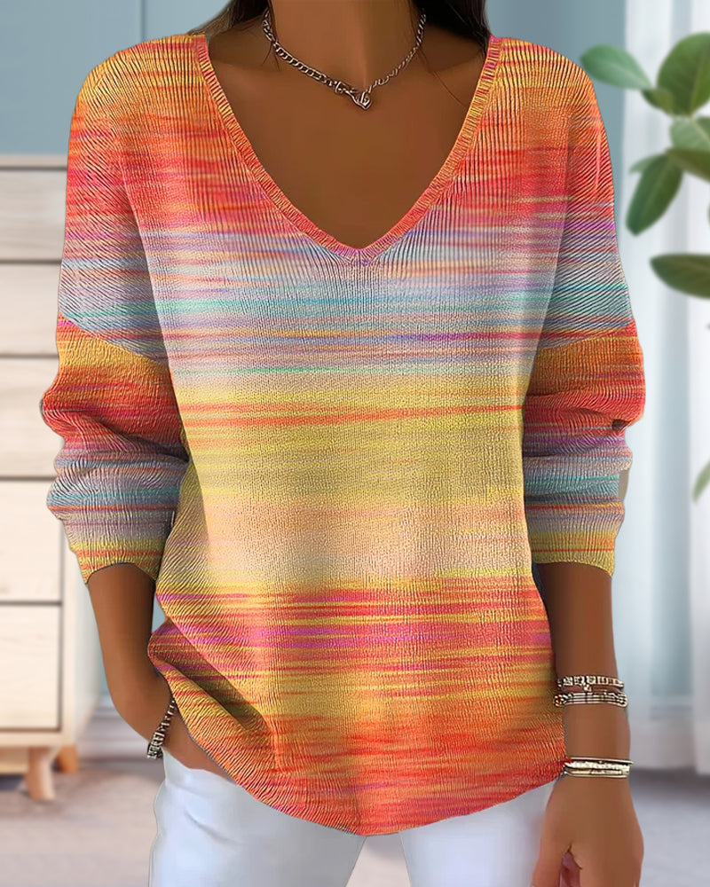 V-Neck Rainbow Stripe Jumper