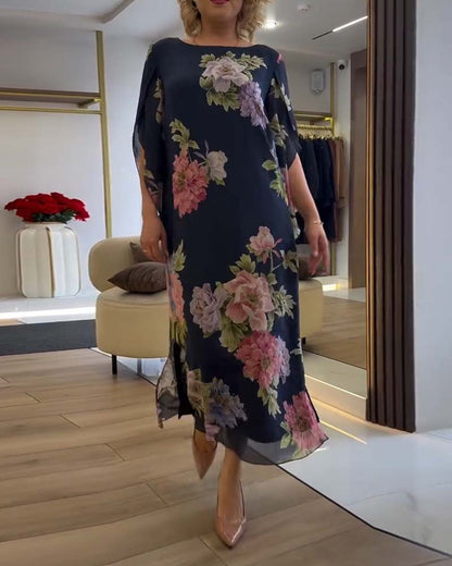 Round Neck Floral Slit Dress