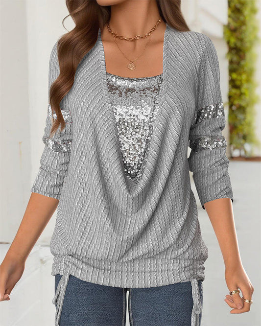 Casual Sequined Design Sweatshirt