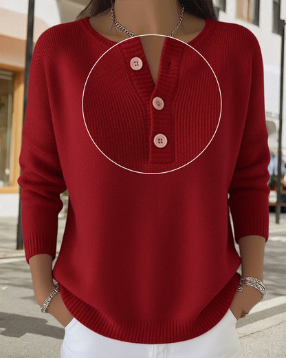 Long-Sleeved Button-Down Solid Color Jumper