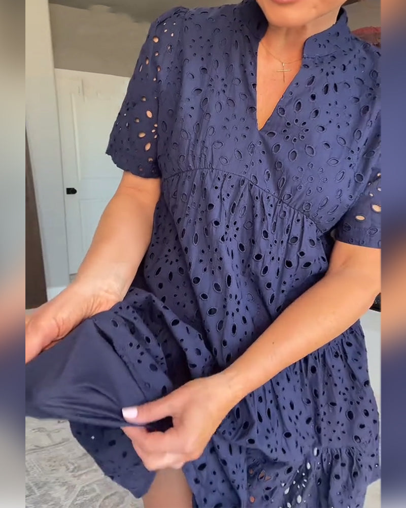 Stand Collar Hollow A-Line Dress