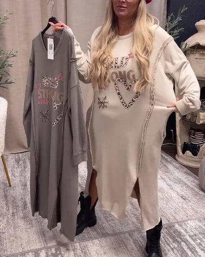 Long sleeve printed loose dress