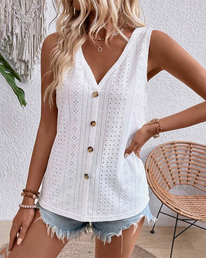 Sleeveless Hollow Button Tank Top