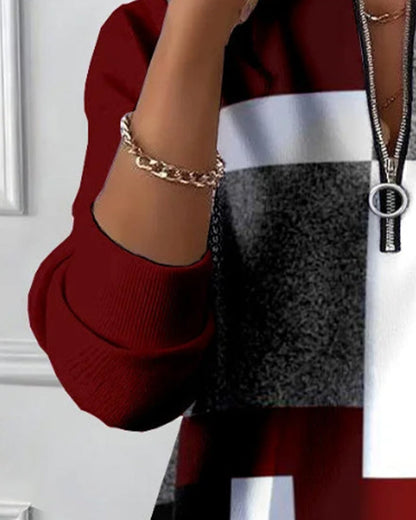 Half-Zip Printed Casual Sweatshirt