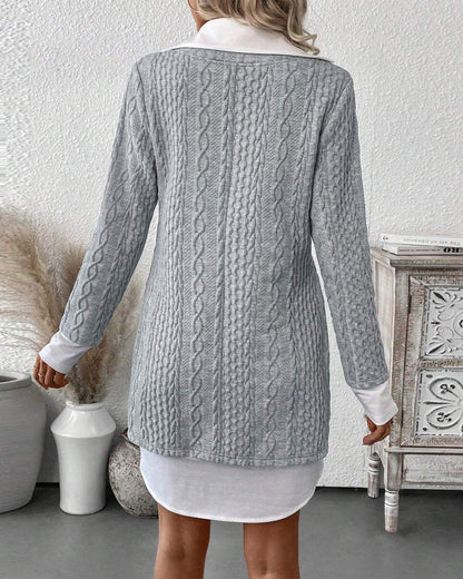 Shirt-Collar Fake Two-Piece Knit Dress
