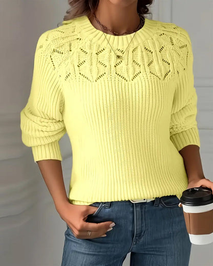 Crew Neck Long Sleeve Hollow Sweater