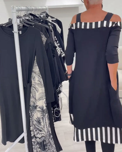 Off-Shoulder Irregular Loose Print Dress