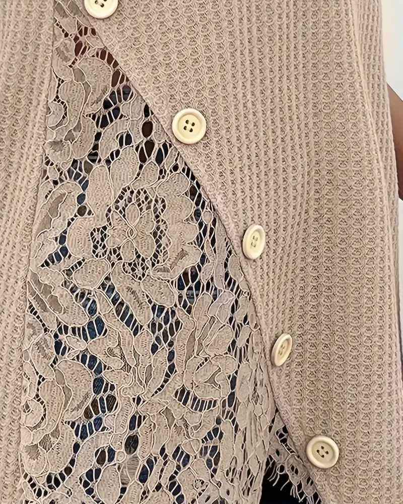 Lace Panel Knitted T-Shirt