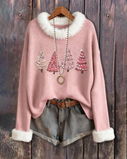 Fleece Crew Neck Christmas Tree Sweater