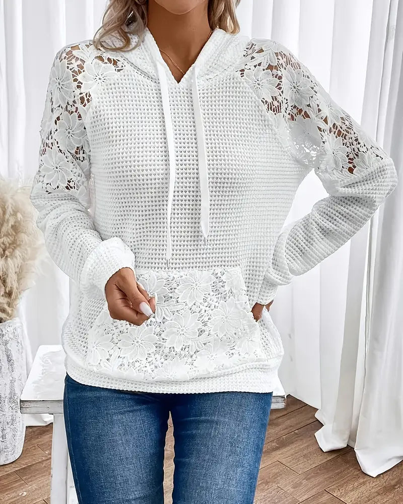 V-Neck Long-Sleeved Lace Casual Hoodie