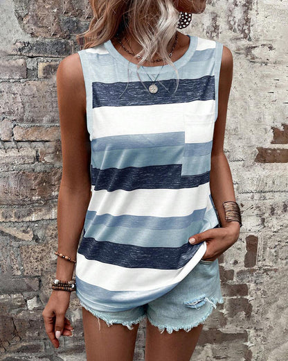 Stripe Print Casual Tank Top