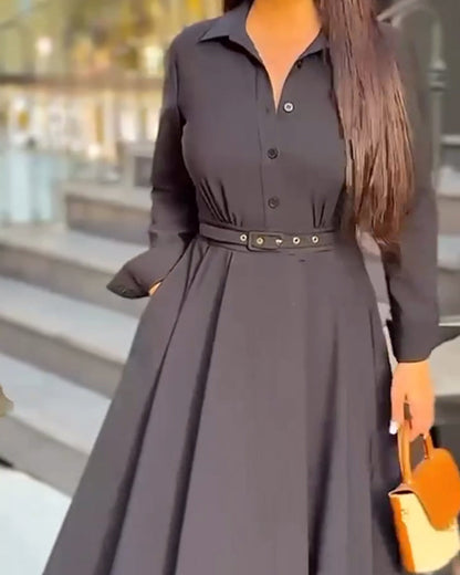 Fashionable Lapel Waisted Shirt Dress