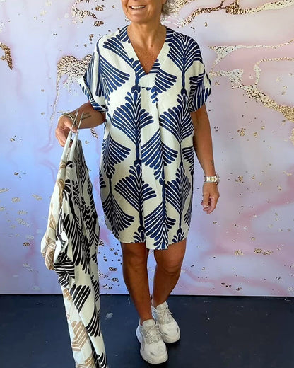 Printed V-neck casual short-sleeved dress